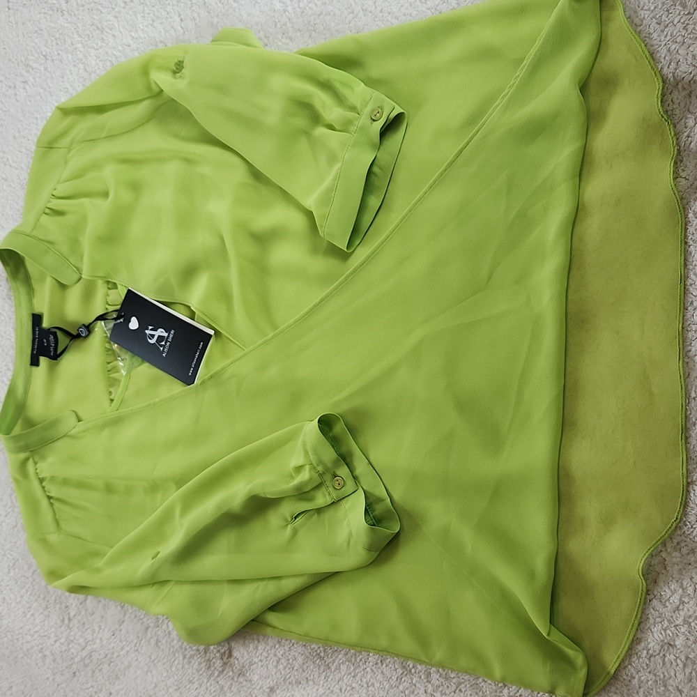 Vibrant Green Sheer Top NWT Size S Alison Sheri - Picture 7 of 11